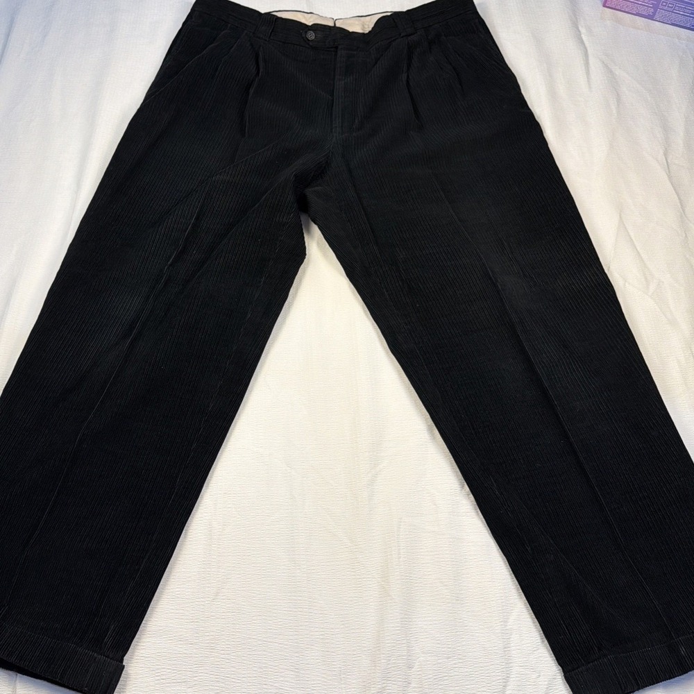 Tallia‎ Uomo Corduroy Pleated Pant Cuffed Back Pocket Career Black 38x28 1/2